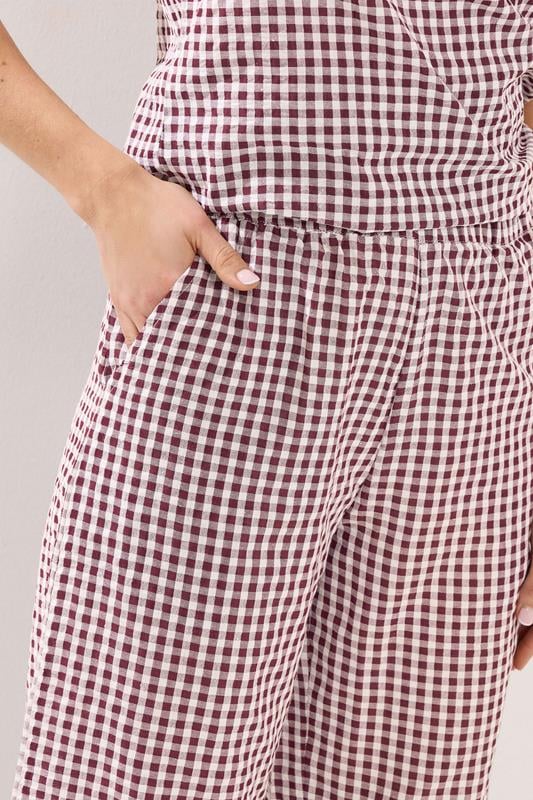 LTS Tall Women's Set Burgundy Red Gingham Cotton Vest Top & Trousers | Long Tall Sally 8