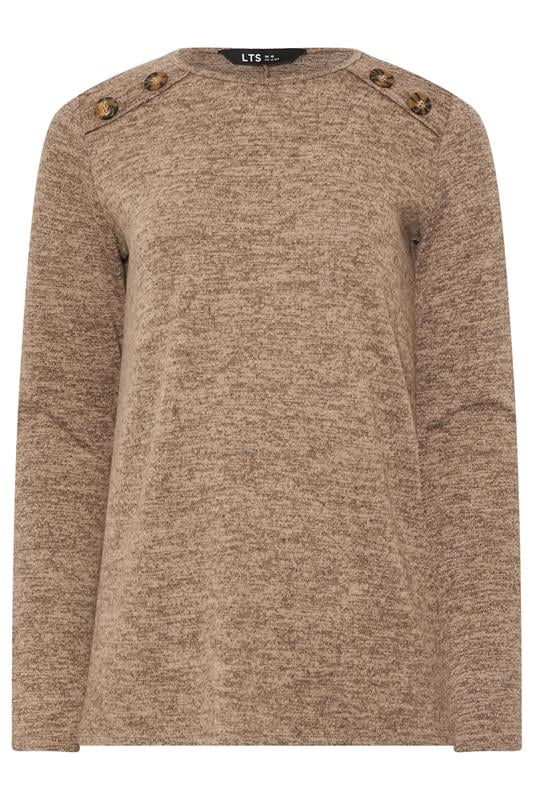 Tall  LTS Tall Beige Brown Marl Button Long Sleeve Top