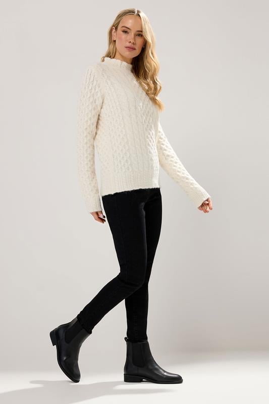 LTS Tall Ivory White Cable Knit Frill Jumper | Long Tall Sally 2