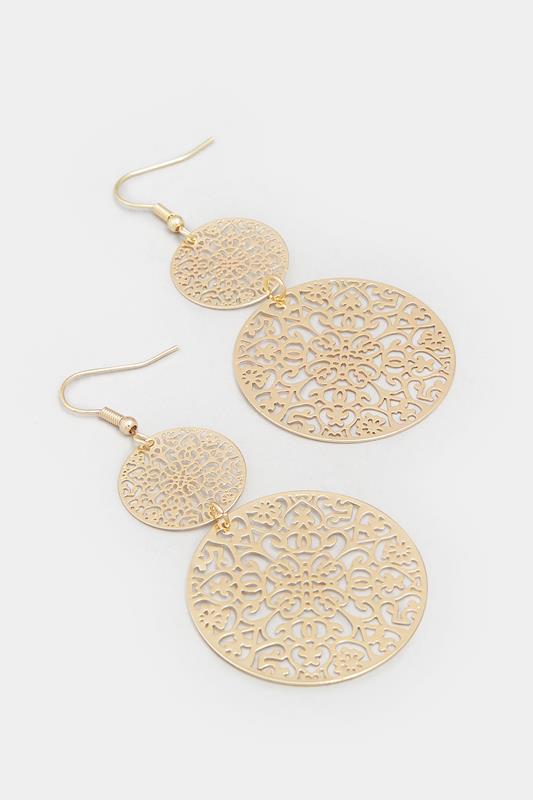 Gold Tone Double Filigree Drop Earrings | Yours Clothing 3