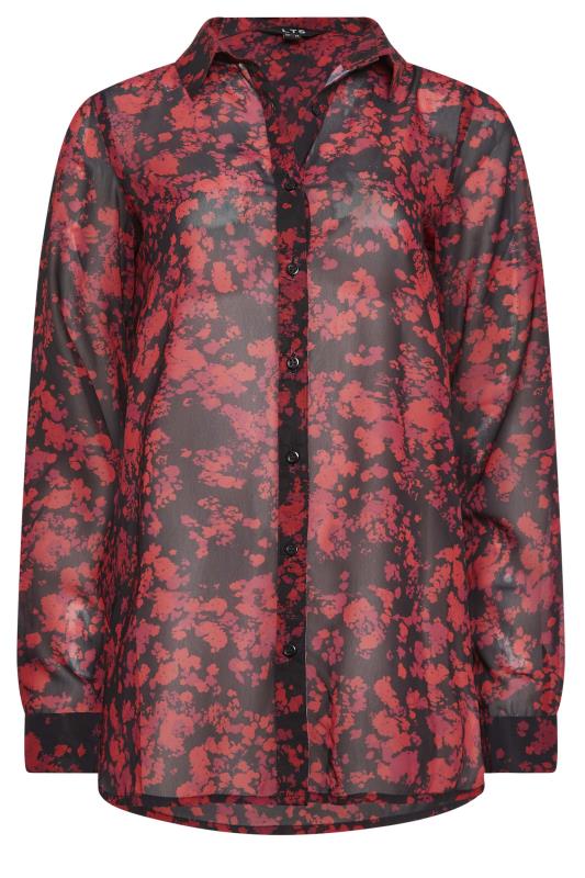LTS Tall Black & Red Blurred Floral Print Shirt | Long Tall Sally 5