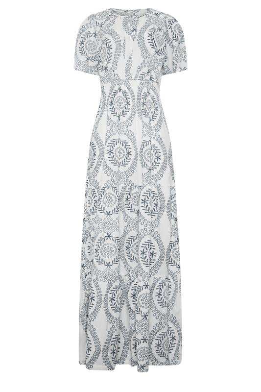  LTS Tall Navy & White Leaf Print Linen Maxi Dress