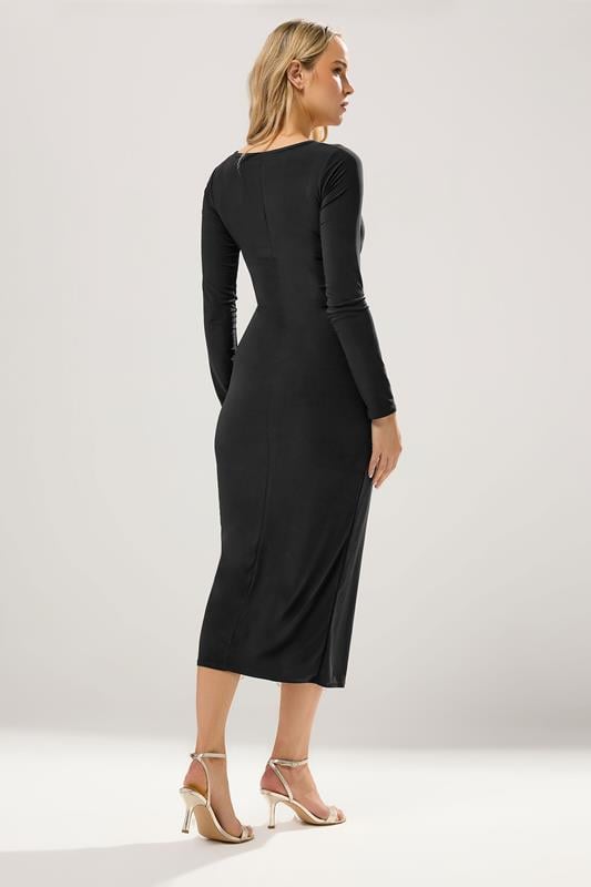 LTS Tall Black Jersey Drape Long Sleeve Buckle Dress | Long Tall Sally 3