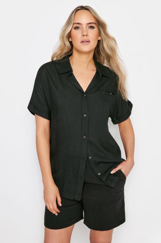 LTS Tall Womens Black Linen Short Sleeve Shirt | Long Tall Sally 2