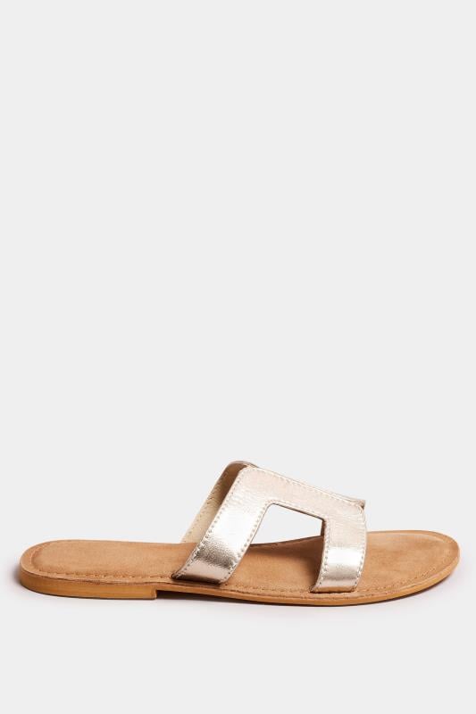 LTS Gold Leather Cut Out Mule Sandals In Standard Fit | Long Tall Sally 4