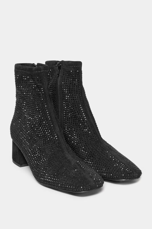 LTS Black Diamante Block Heel Boots In Standard Fit | Long Tall Sally 2