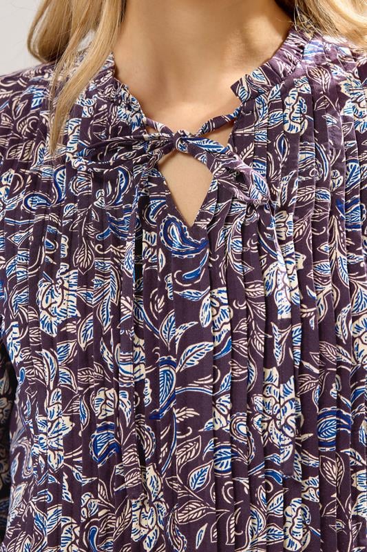 LTS Tall Purple Floral Tie Neck Pintuck Blouse | Long Tall Sally 4