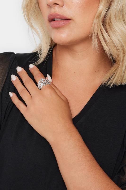 Plus Size  Yours Silver Tone Diamante Bubble Stretch Ring