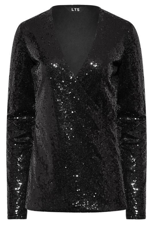 LTS Tall Women's Black Sequin Embellished Wrap Top | Long Tall Sally 5