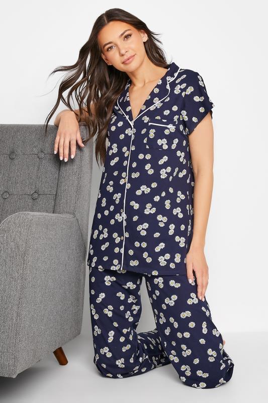 Tall Women's LTS Tall Navy Blue Daisy Print Cotton Pyjama Set | Long Tall Sally  3