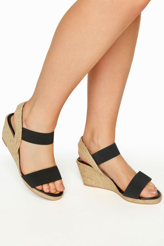 Plus Size  Yours Black Espadrille Wedge Sandals In Wide E Fit & Extra Wide EEE Fit