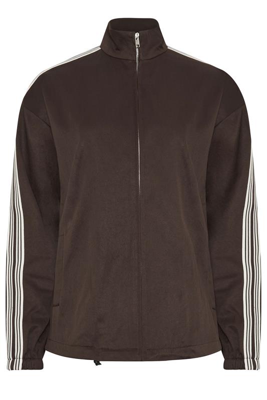 LTS Tall Women's Chocolate Brown Side Stripe Cotton Funnel Neck Jacket | Long Tall Sally 6
