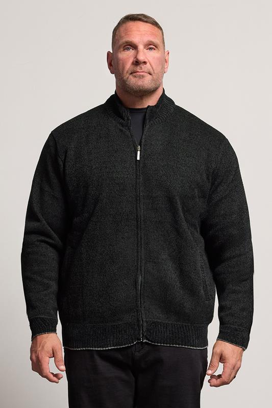 D555 Big & Tall Black Chenille Zip Through Knit Jumper | BadRhino 4