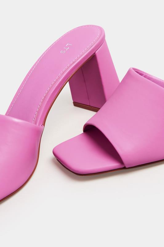 LTS Pink Faux Leather Block Heel Mules In Standard Fit | Long Tall Sally 5