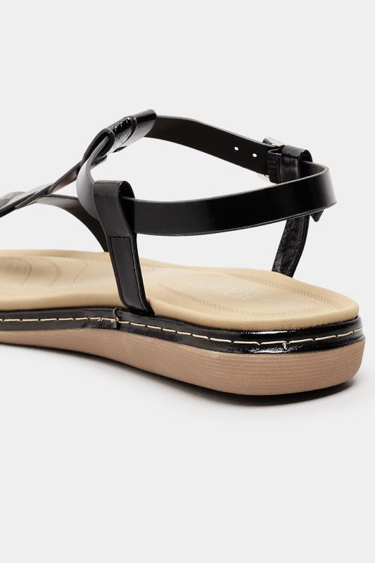 Black Patent Plaited Strap Sandals In Wide E Fit & Extra Wide EEE Fit | Yours Clothing 4