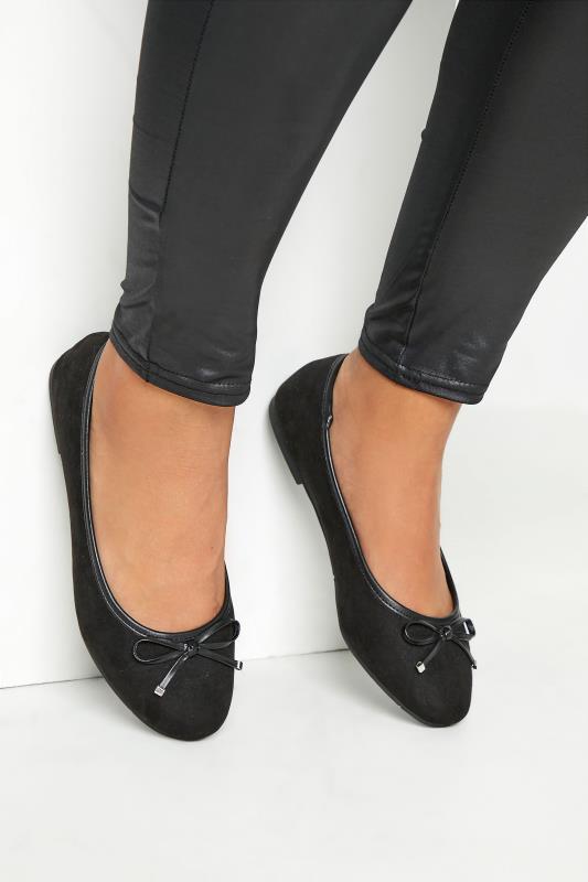 Plus Size  Yours Black Faux Suede Ballerina Pumps In Wide E Fit & Extra Wide EEE Fit