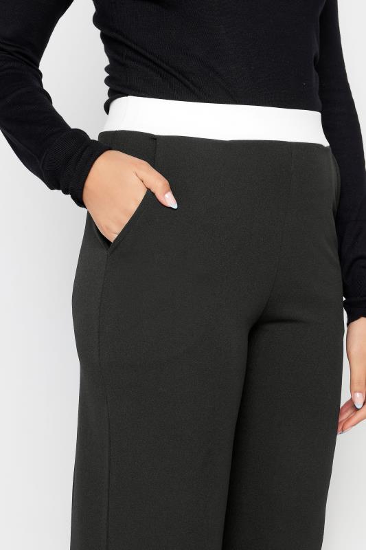 LTS Tall Black & White Contrast Waistband Wide Leg Trousers | Long Tall Sally 4