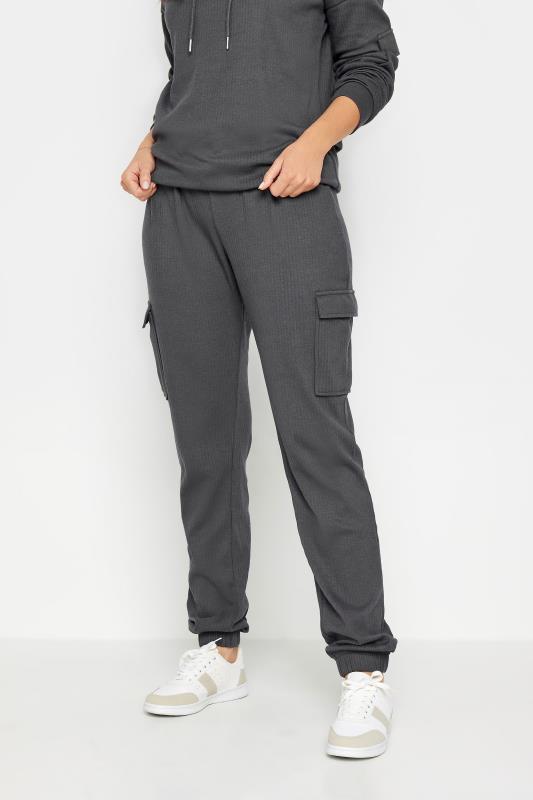 LTS Tall Women's Charcoal Grey Ribbed Cargo Joggers | Long Tall Sally 1