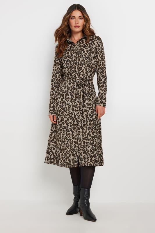 LTS Tall Women's Brown Leopard Print Midi Shirt Dress | Long Tall Sally 1