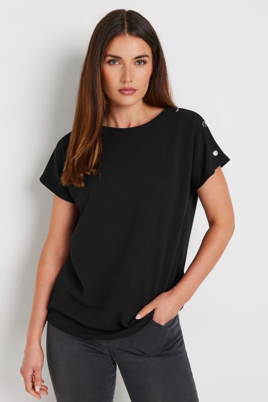 LTS Tall Black Shoulder Button Detail Top | Long Tall Sally 2