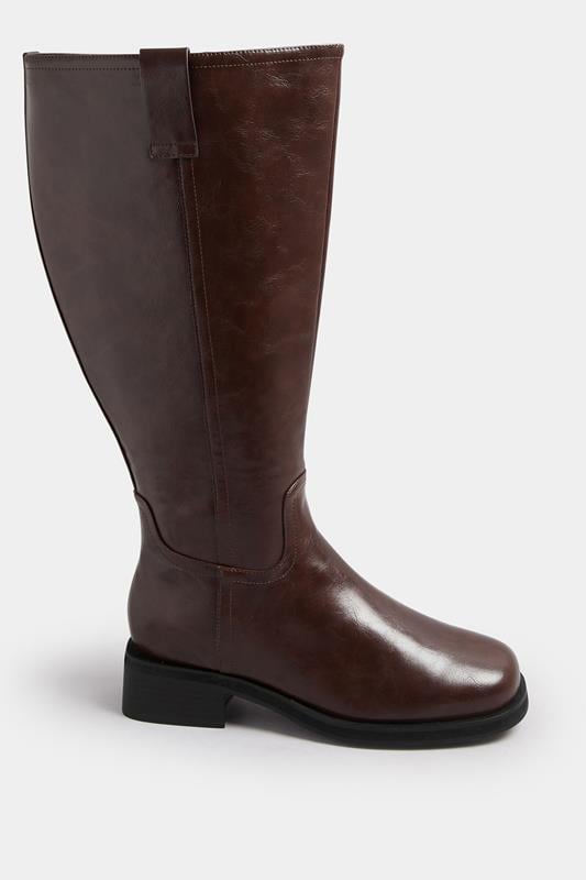 Dark Brown Pull On Knee High Boots In Extra Wide EEE Fit | Yours Clothing 3