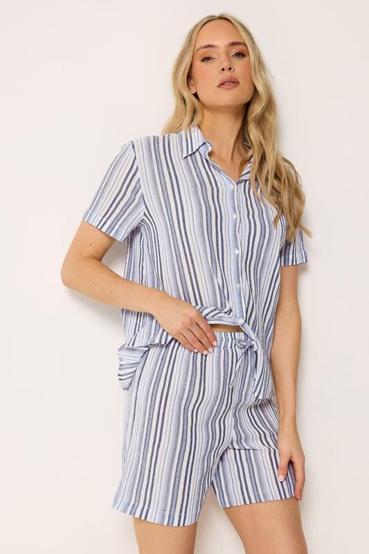 LTS Tall Women's Set Blue & White Stripe Shirt & Shorts | Long Tall Sally 1
