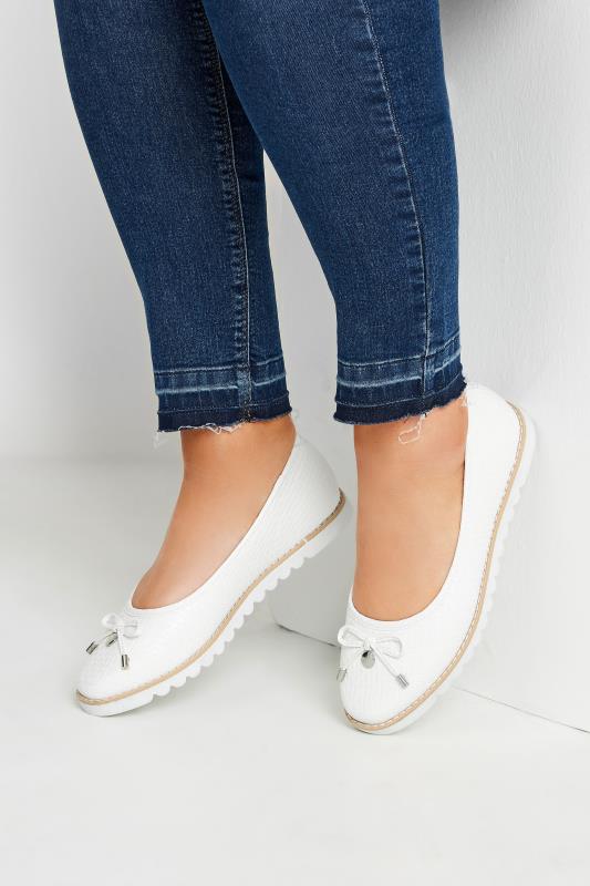 Plus Size  Yours White Woven Ballet Pumps In Extra Wide EEE Fit