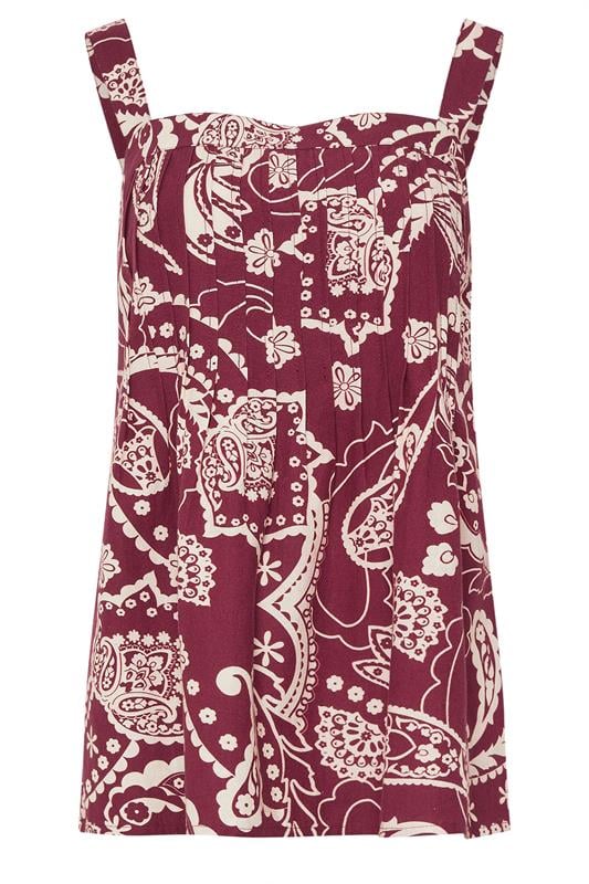 LTS Tall Women's Berry Red Paisley Pleated Linen Vest Top | Long Tall Sally 7