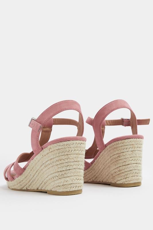 Pink Faux Suede T-Bar Wedge Sandals In Wide E Fit | Yours Clothing 4