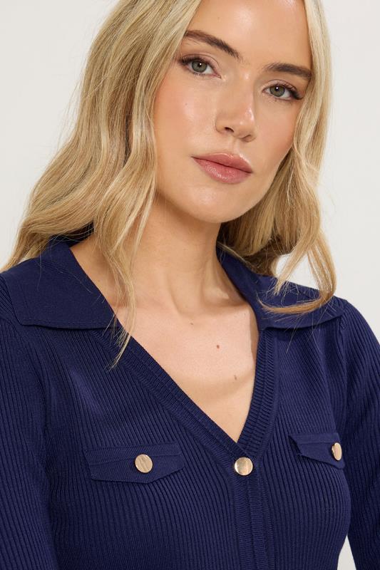 LTS Tall Navy Blue Ribbed Button Detail Top | Long Tall Sally 4