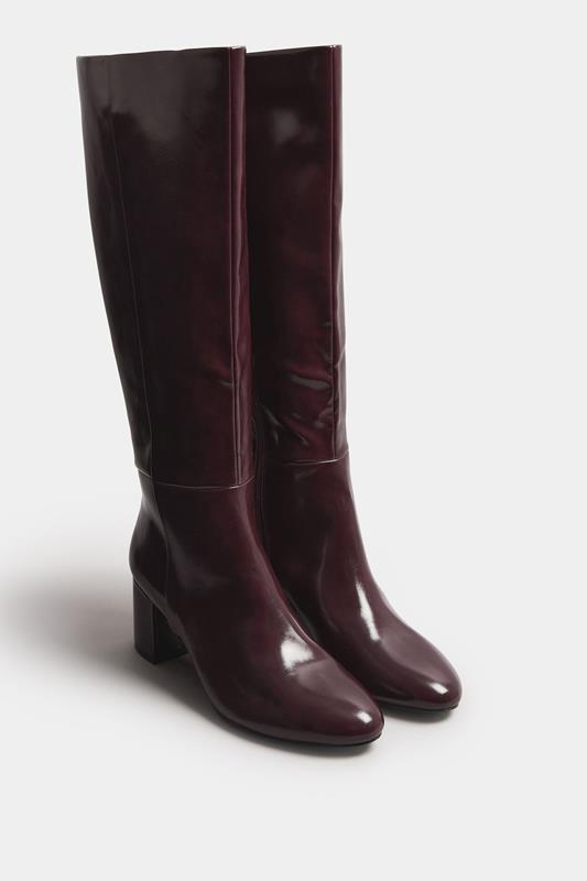 LTS Burgundy Red Patent Knee High Block Boots In Standard Fit | Long Tall Sally 2