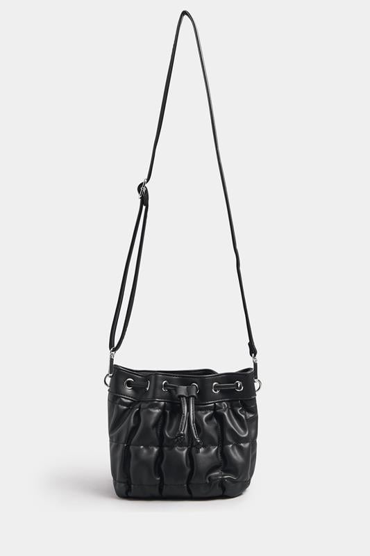 Black Faux Leather Quilted Bucket Bag | Yours Clothing 2