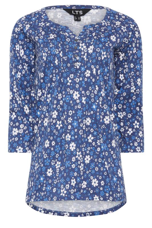 LTS Tall Womens Navy Blue Floral Print Cotton Henley Top | Long Tall Sally 5