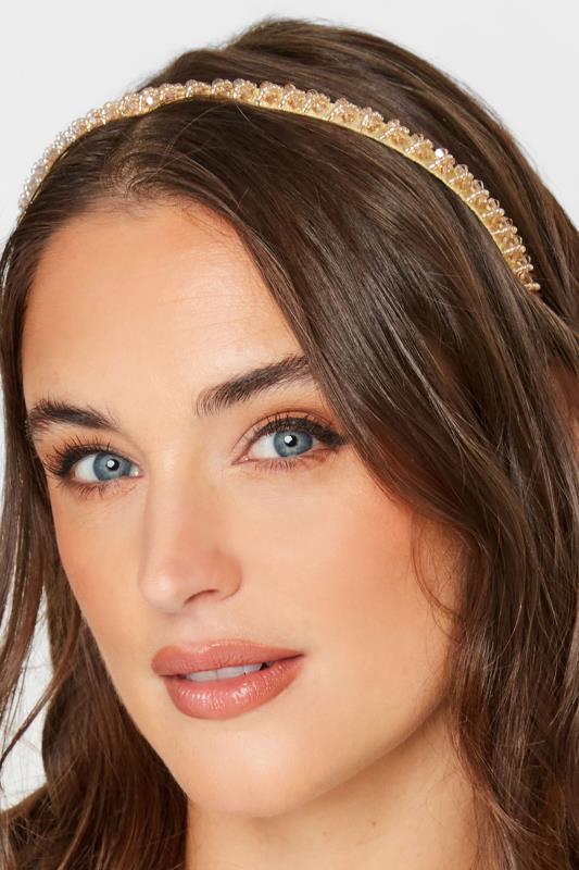 Beige Brown Beaded Thin Headband | Yours Clothing 1