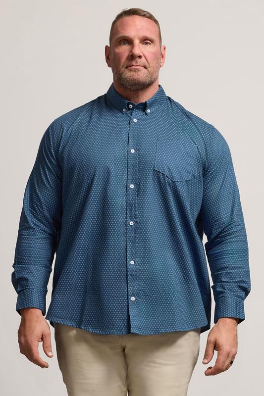 BadRhino Big & Tall Blue Geometric Print Party Shirt