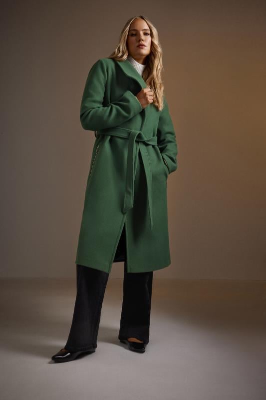 Tall  LTS Tall Dark Green Belted Wrap Formal Coat