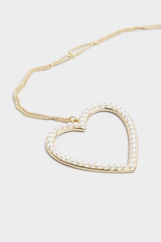 Plus Size Gold Tone Pearl Heart Pendant Necklace | Yours Clothing 3