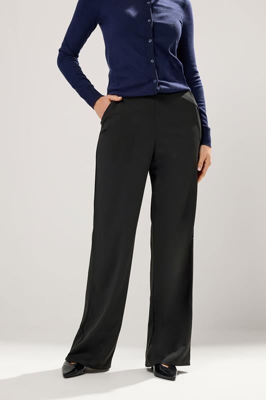 LTS Tall Black Elasticated Wide Leg Trousers | Long Tall Sally  2