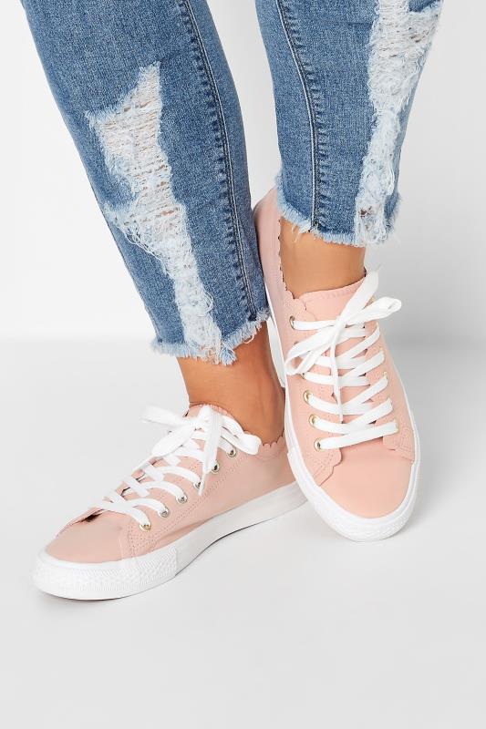 Plus Size  Yours Pink Scalloped Edge Trainers In Wide E Fit