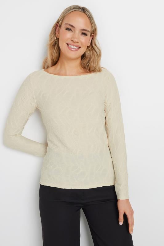 Tall  LTS Tall Ivory White Textured Slash Neck Top