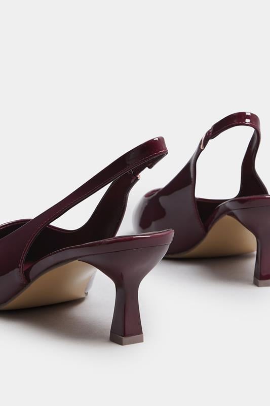Burgundy Red Patent Slingback Kitten Heels In Extra Wide EEE Fit | Yours Clothing 4