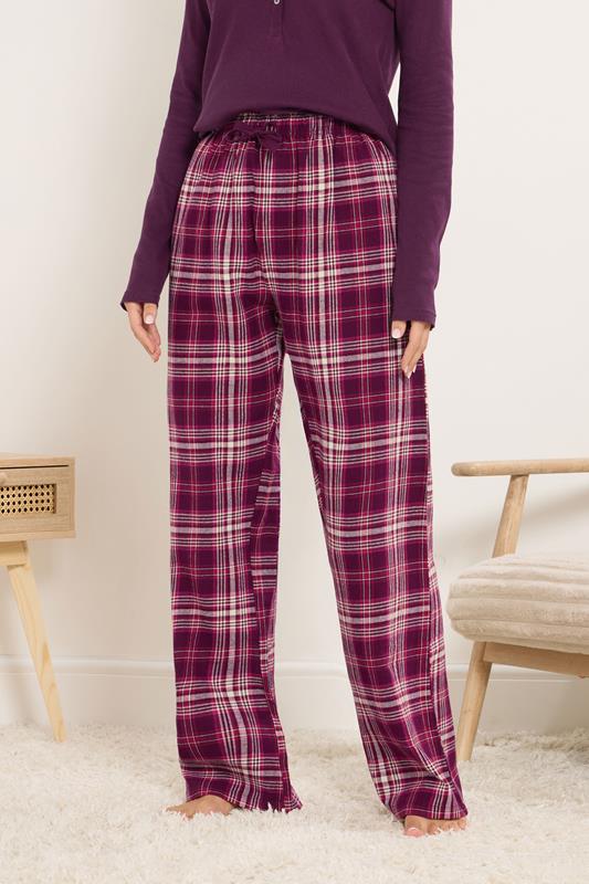 LTS Tall Burgundy Red Cotton Check Pyjama Bottoms | Long Tall Sally 2