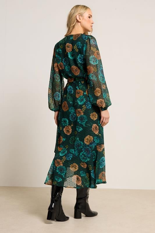LTS Tall Dark Green Floral Chiffon Dobby Dress | Long Tall Sally 3