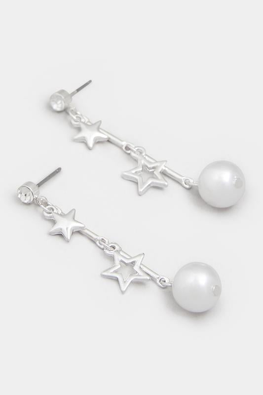 Silver Tone Star Pearl Drop Earrings | Yours Clothing 2