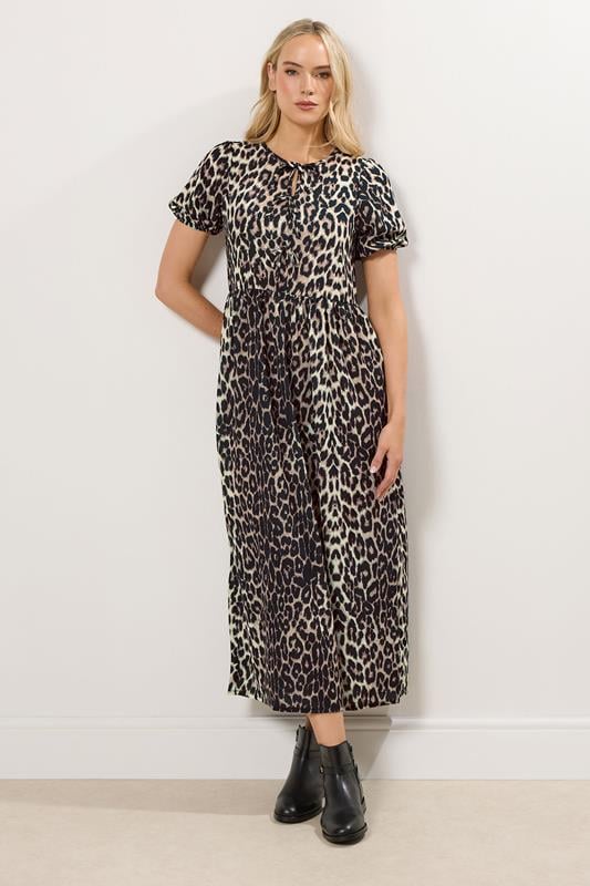 Tall  LTS Tall Beige Brown Tie Front Smock Dress
