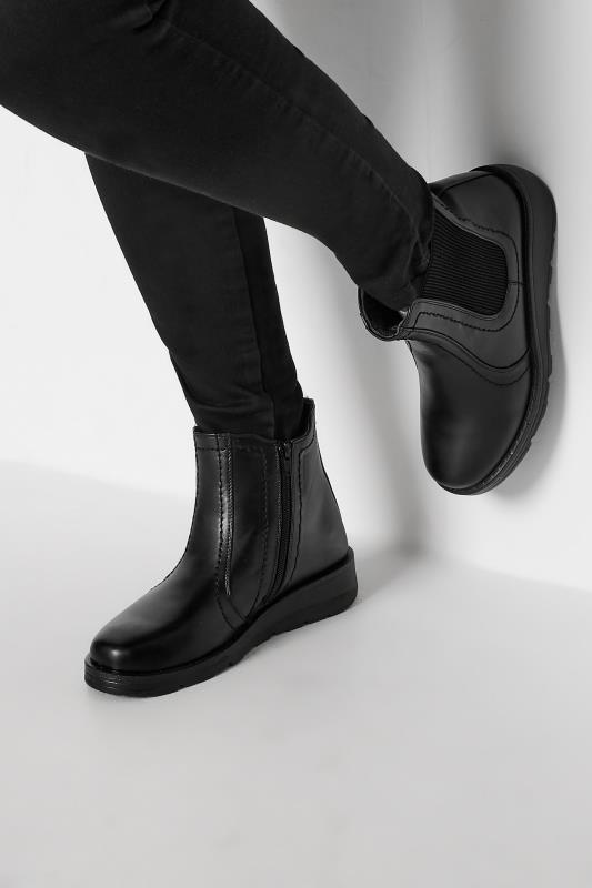 Black Wedge Chelsea Boots In Wide E Fit & Extra Wide EEE Fit | Yours Clothing 1