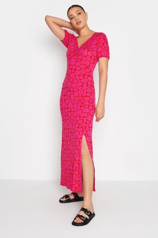 Tall  LTS Tall Hot Pink Floral Print Ruched Maxi Dress