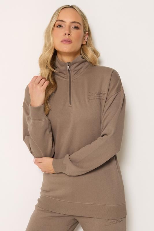  LTS Tall Mocha Brown Embroidered Half Zip Sweatshirt