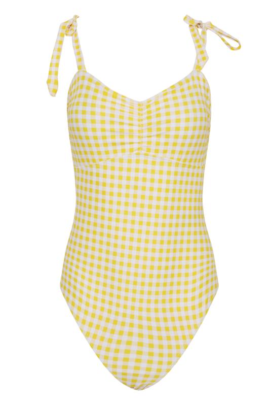 LTS Tall Women's Yellow Gingham Tie Shoulder Swimsuit | Long Tall Sally 5