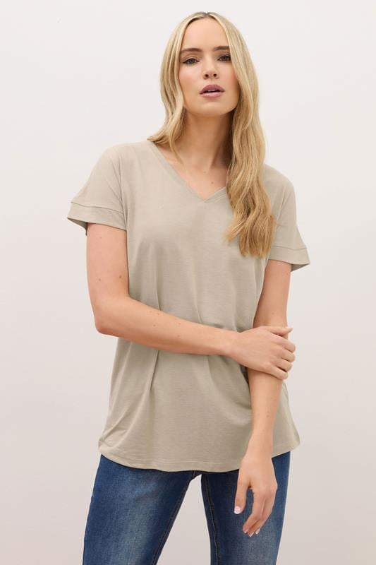 LTS PREMIUM Tall 2 PACK Khaki Green & Stone Brown V-Neck Modal T-Shirts | Long Tall Sally 2